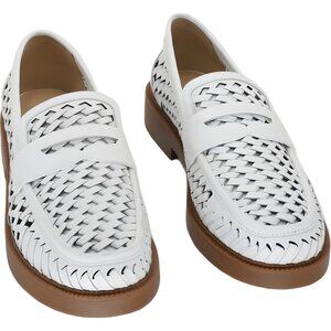 Michael Kors Eden Hand-Woven Leather Loafers White Casual Slip-On US 8